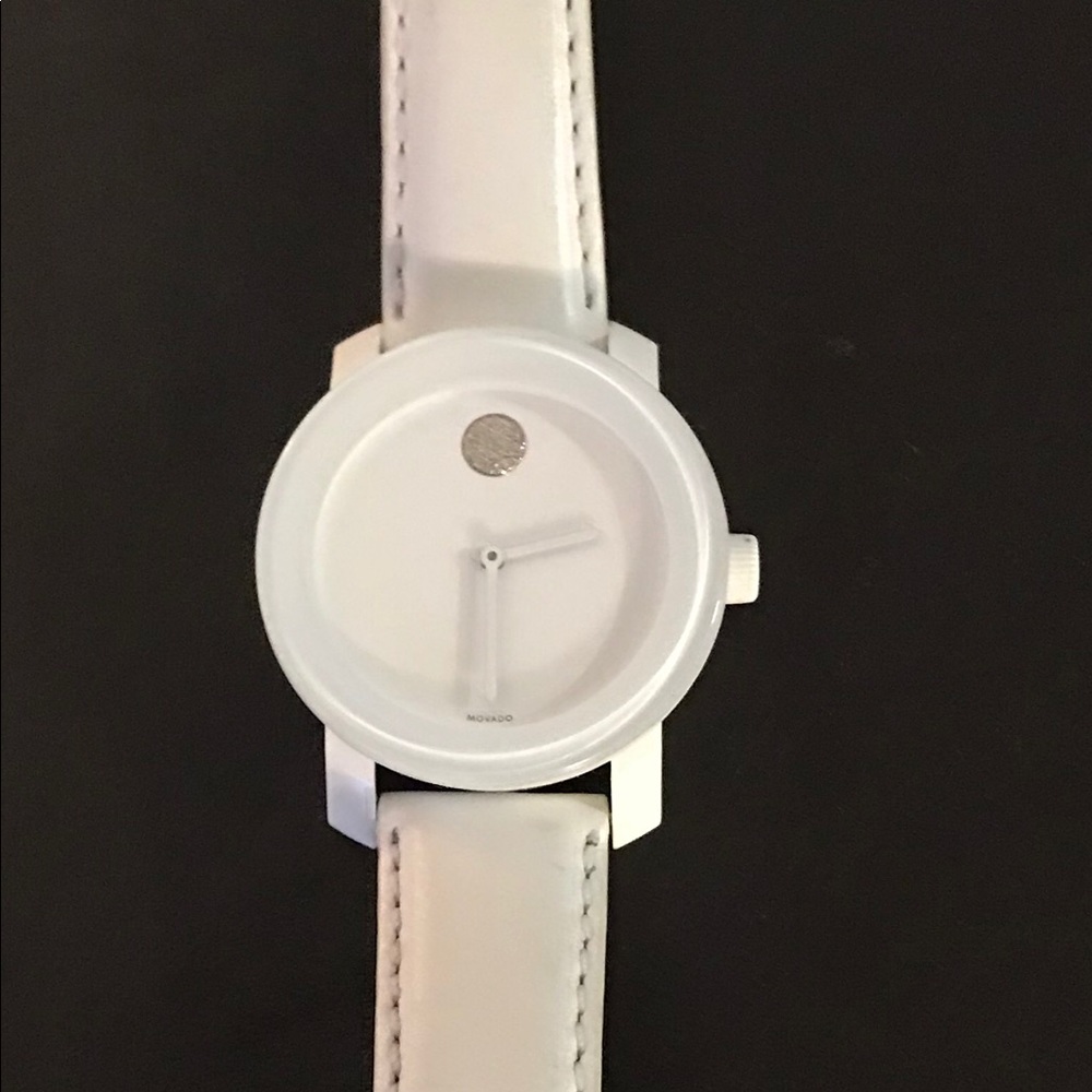MOVADO Bold Crystal Accent White Leather Watch